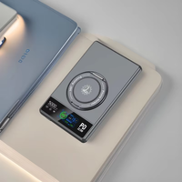 Banque d'alimentation magnétique ultra-mince en alliage d'aluminium avec écran TFT, 5000 mAh, sans fil, 15 W, avec support d'anneau