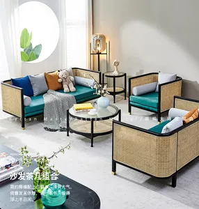 Скандинавская модная Высококачественная софа b & B для гостиной из дерева и ротанга на 3 персоны, сочетание мебели под заказ, тростниковая мебель