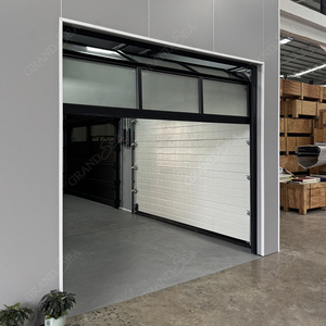 Portes de <span class=keywords><strong>garage</strong></span> résidentielles modernes en aluminium noir avec cadre en grille et verre dépoli, personnalisables, au meilleur prix de gros pour la maison - Product Image 3