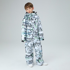 Conjunto de traje de esquí de una pieza Cálido impermeable a prueba de viento para niños, chaqueta térmica, pantalones, cremallera estampada para niños y niñas, equipo de esquí al aire libre - Product Image 2