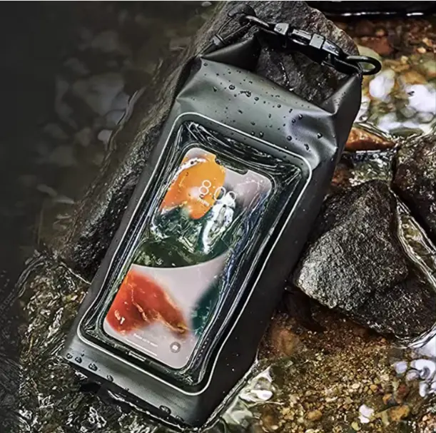 حقيبة هاتف شفافة رياضية مخصصة للسباحة بشعار، حقيبة جافة للصدر، حقيبة هاتف مضادة للماء