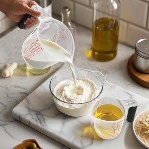 TILUCK carino cucina liquido misurino Set 4 tazze con manico in legno e materiale in plastica PP senza BPA con misurino