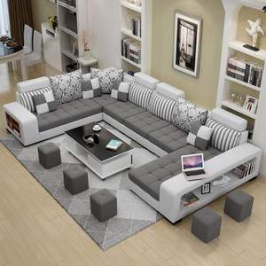 تخصيص مقاعد الأريكة Grey الاقسام غرفة المعيشة مزيج Leathaire طقم أريكة 7 مقاعد الزاوية - Product Image 1