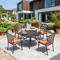 Ensemble de jardin d'extérieur Meiqi au design traditionnel durable, table de barbecue, chaises, construction en aluminium moulé et céramique, imperméable