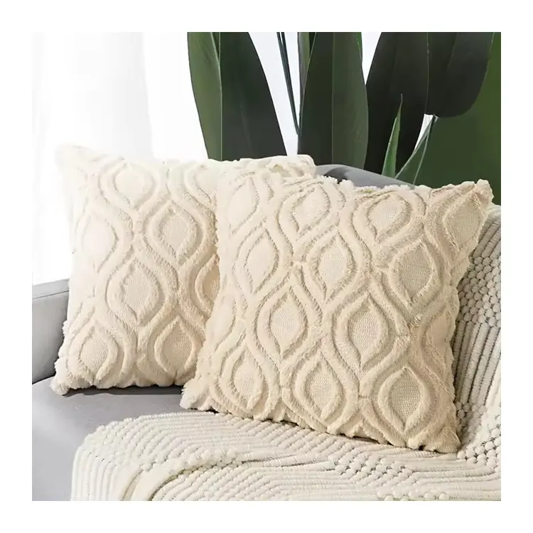 Penutup bantal bulu pola geometris baru 45*45cm 18*18 inci Dekorasi rumah kantor poliester pendek mewah Sofa tempat tidur lipat rajutan