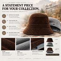 Chapeau Bob en Corduroy avec Logo Personnalisé, Doublure Polaire Amovible 2-en-1, Chapeaux d'Hiver Designer, Gorra Personnalisée