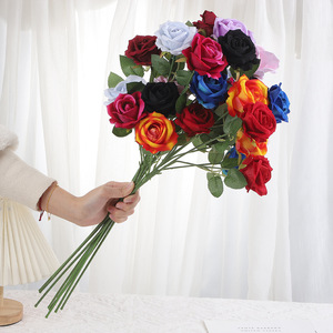 Velvet Rose Bouquet Artificial Flower Indoor Home Decoration Living Room <b>Valentine</b> Wedding <b>Decor</b> - Product Image 3
