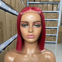 Peluca de Cabello Humano Liso Natural 14A, Estilo Bob, Color Natural, con Frente de Encaje Completo 4x4, Apta para Mujeres