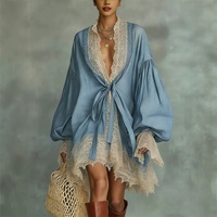 Robe lavable pour femme, style streetwear européen et américain, avec empiècements en dentelle française, détails lacés et manches chauve-souris
