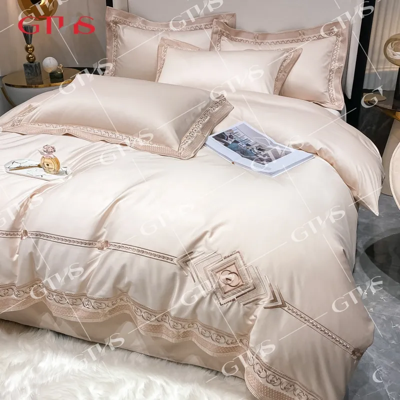 Luxury 4 Piece Bedroom Floral Ruffle Bedding Cover Sheets Skirts Set King Size Embroidery Cotton Bedding Set Collections