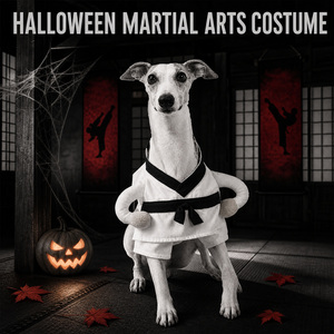 Costume d'Halloween pour chien, style <span class=keywords><strong>karaté</strong></span>, arts martiaux, ceinture noire de Taekwondo, Kimono blanc, tenue amusante pour animaux de compagnie, pour chiens et chats - Product Image 2