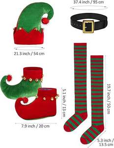 Kerstkostuums Jurk + Hoed + Sokken + Schoenen + Riem Kerst Elf Set Volwassen Kids Nieuwjaar Xmas Pak - Product Image 5