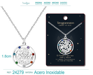 Collana di Tetragrammaton Chakra pietre portafortuna amuleto protettivo in acciaio inox Link argento moda minimalista ciondoli - Product Image 6