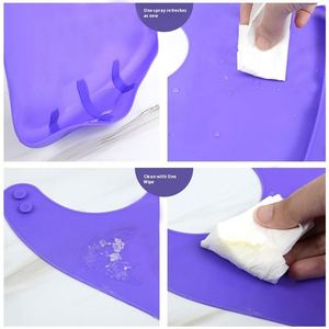 Bavoir en silicone violet grande taille, personnalisable avec logo, de qualité alimentaire, imperméable, anti-salissures, écologique et réglable, pour bébé - Product Image 2