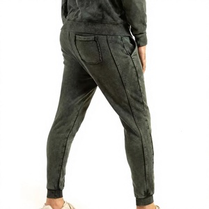 Custom Mens 2 in 1 Hooded Washed Cotton Hoodie & Full Length Pants Tracksuit <b>Set</b> Solid Color Casual Side Pockets Winter Wear - Product Image 2