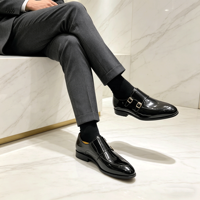 Chaussures habillées classiques pour hommes en cuir verni léger à double boucle, style Monk Strap, pour affaires et mariages, collection Cape Fashion