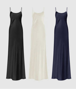 Элегантная 100% Шелковая Женская одежда для сна Роскошная ночная рубашка без рукавов дизайн дышащий длинный халат с отделкой спагетти - Product Image 4