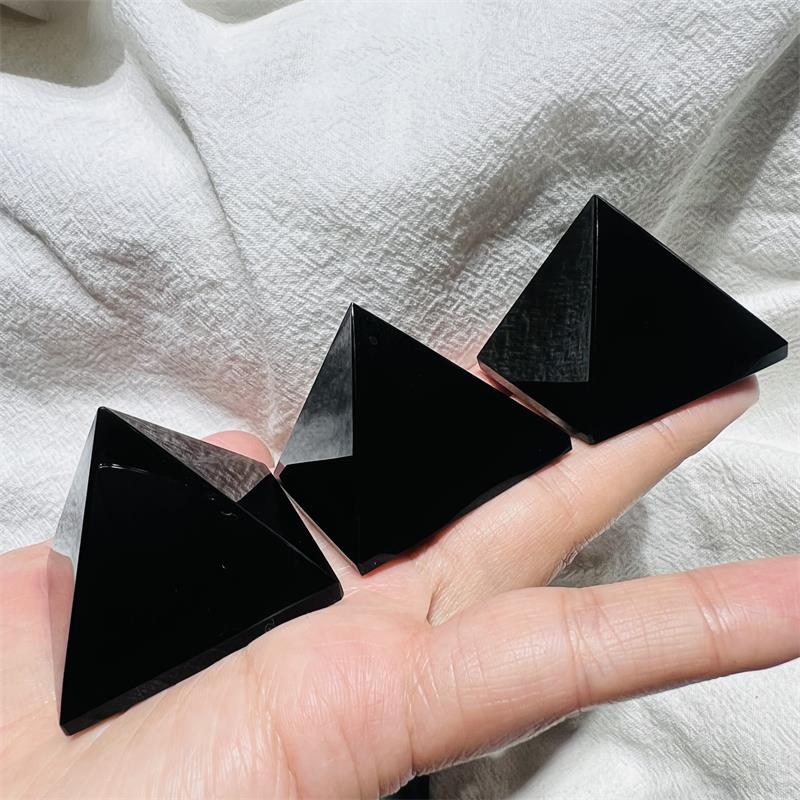 Natural Black Obsidian Healing Pyramid Sculpture - 4cm, Oem Available