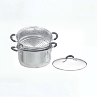 Casserole vapeur 3 pièces en acier inoxydable écologique avec couvercle en verre, panier à 2 niveaux, compatible induction, passe au lave-vaisselle et au four