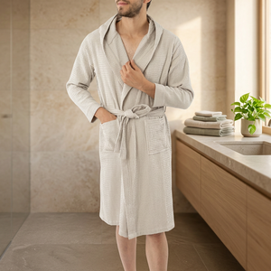 100% Cotton <b>Waffle</b> <b>Bathrobe</b> Soft and Absorbent Bath Towel and Tub Mat - Product Image 3