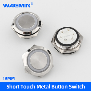 Interruptor de botón pulsador de Metal IP65 con autobloqueo Botón de timbre de diseño corto de 19mm con símbolo de alimentación Luz Forma de cabeza plana Nivel IP67 - Product Image 4