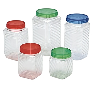 Bocaux de rangement carrés en plastique PET transparent NDURO de 200 ml avec couvercle à clipser, sérigraphiés pour les produits alimentaires - Noix, bonbons et sucre - Product Image 1