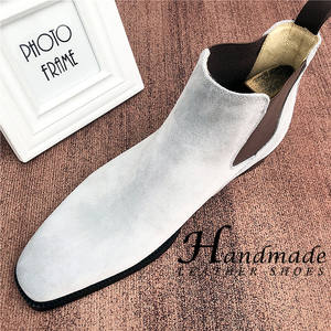 Nouvelles bottes Chelsea pour hommes avec empeignes en faux daim et daim rétro, chaussures en cuir à tige haute, bottes en cuir véritable, chaussures décontractées - Product Image 1