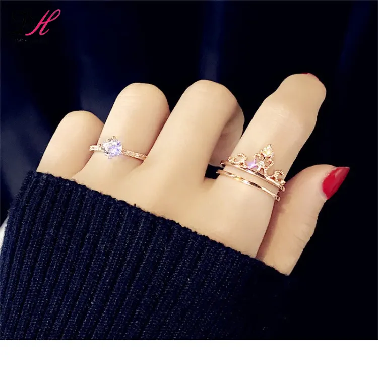 Crown female two-in-one ring Japan and South Korea joint ring open index finger ring