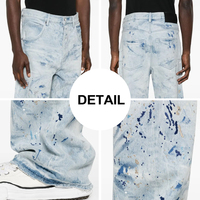 Jeans en denim délavé à l'acide, style Y2K, hip-hop, graffiti, peinture éclaboussée, couleur délavée, ourlet brut, écologique, fabriqués sur mesure pour hommes