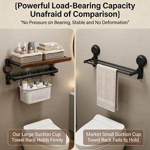 <span class=keywords><strong>Porte</strong></span>-serviettes en bois de noyer à <span class=keywords><strong>ventouse</strong></span>, fixation sans perçage, étagère murale solide pour salle de bain, organisateur de serviettes pour salle de bain - Product Image 3