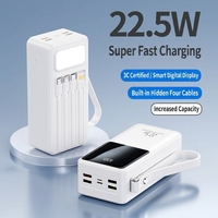 Power Bank Kapasitas Tinggi 40000mah 22.5W PD Pengisian Cepat 4 Kabel Layar LED USB Type-C Baterai Li-Polymer Plastik Portabel