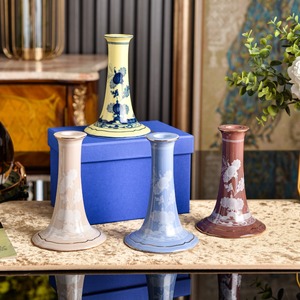 Porcelain Candlestick Holder Set Cylindrical Shape Floral <b>Print</b> Home Decoration - Product Image 5