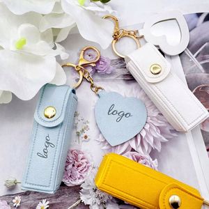Porte-clés en cuir brodé avec logo personnalisé, sac à rouge à lèvres, cadeau promotionnel pour campagne marketing d'entreprise - Product Image 1