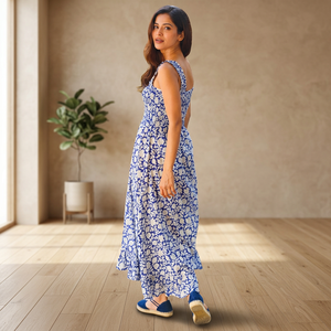 Robe longue asymétrique à imprimé floral turquoise pour femmes |   Robe d'été sans manches, décontractée, simple, mignonne, pour les vacances - Product Image 2