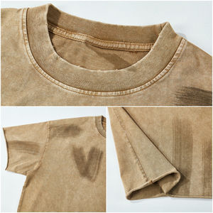 TKAN 179 ropa de calle personalizada para hombre Camiseta con logotipo desgastado al por mayor de gran tamaño hombro caído 100% algodón 300 Gsm lavado ácido de punto - Product Image 4
