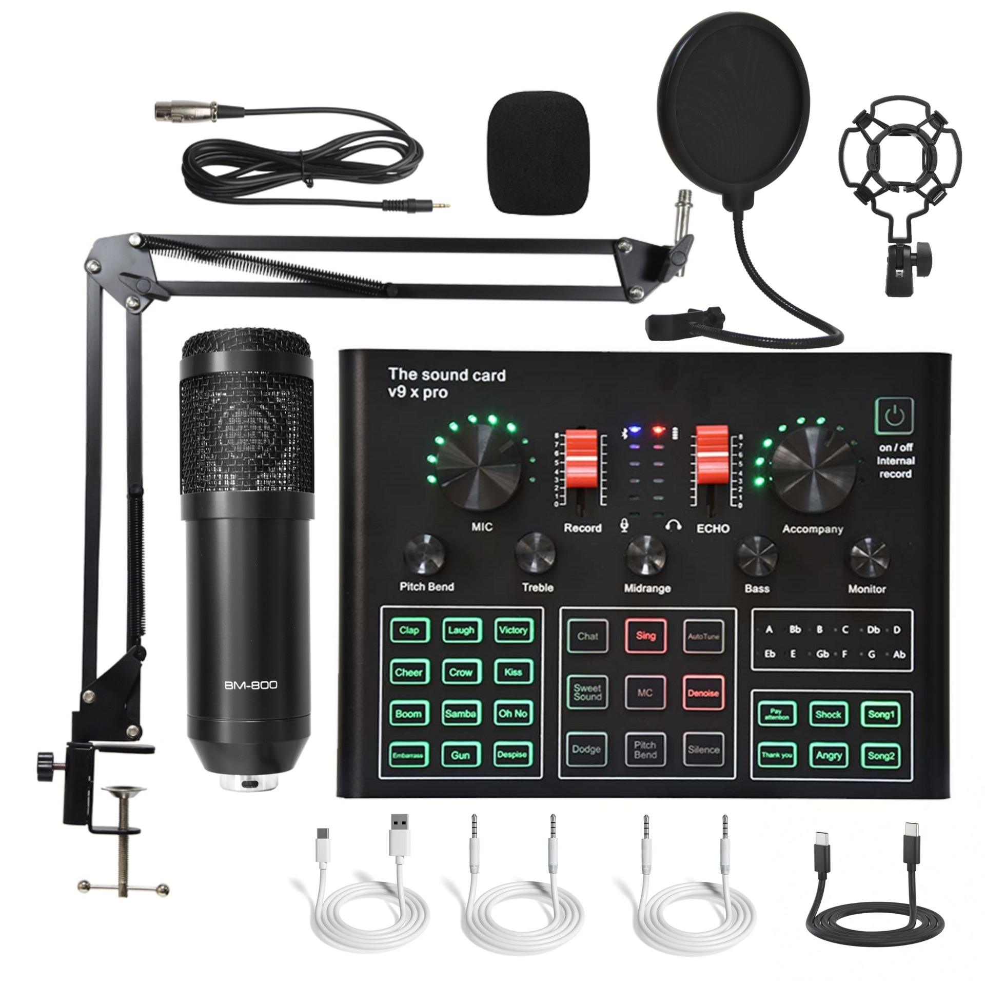 V9xpro + bm800 noir + bras perche + grand filtre anti-pop + câble otg