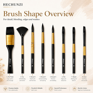 Fournitures artistiques, poils synthétiques écologiques, manche en <span class=keywords><strong>bois</strong></span> noir-doré, ensemble de 8 pinceaux professionnels pour aquarelle, pour la <span class=keywords><strong>peinture</strong></span> - Product Image 5
