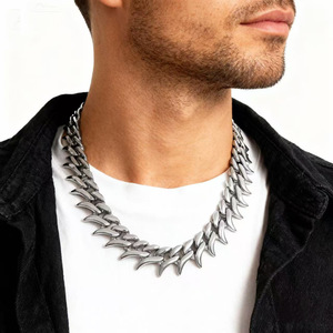 Collar de Cadena Cubana de Acero Inoxidable Grueso y Pesado de 34 mm de Ancho con Púas y Espinas, Estilo <span class=keywords><strong>Punk</strong></span> Hip Hop para Hombre - Product Image 2