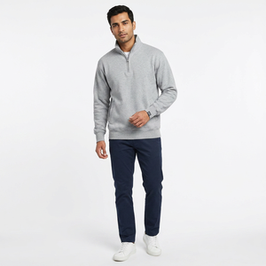 Men Sweater Heather Gray Color Two Side Pockets Slim Fit Half Zipper Sweatshirts <b>Mock</b> <b>Neck</b> Thick Bottom Custom Embroidery Design - Product Image 1