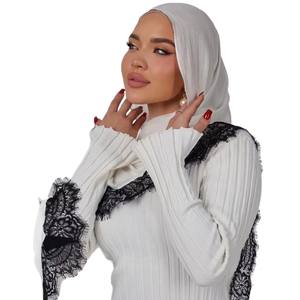 Nuovo <span class=keywords><strong>Hijab</strong></span> alla <span class=keywords><strong>Moda</strong></span> con Inserti in Pizzo, Tinta Unita, in Rayon Modal Traspirante, Sciarpa Tessuta in Modal, Copricapo per Donne, Quattro Stagioni - Product Image 5