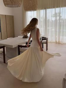 Robe longue sans manches en jersey doux pour femme, col en V profond, froncée, style cache-cœur - Service d'agent d'achat FTS Chine, expédition DDP, dédouanement - Product Image 6