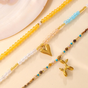 Collier ras du cou en pierres naturelles européennes et américaines avec pendentif cœur chien, bijoux de mode superposés pour femmes en alliage de zinc XL862 4 - Product Image 3