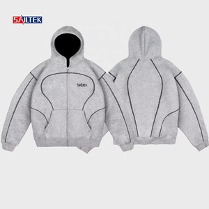 Vintage <span class=keywords><strong>Streetwear</strong></span> Maßgefertigter Bestickter Zweiteiliger Trainingsanzug Set mit Kontrastnähten Y2K Reißverschluss-Hoodie und Weite Jogginghose für Herren - Product Image 3
