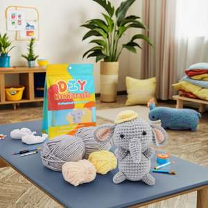 Kit de crochet facile en forme d'éléphant pour débutants, jouet animal fait main à coudre et à tisser avec fil tubulaire J.M Fashion, pour les 7-12 ans - Product Image 4