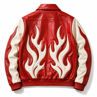 Blouson Bomber de Course Personnalisé pour Homme, Rouge Crème, Applique Flamme, Fabricant OEM Marque Privée, Fermeture Éclair en Cuir, Style Moto, Blouson de Course