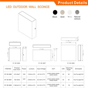 Lámpara de Pared Exterior LED de Aluminio Fundido a Presión, IP65 Impermeable, <span class=keywords><strong>para</strong></span> Jardín, Villa, Porche, Fachada, Balcón, Patio - Product Image 5