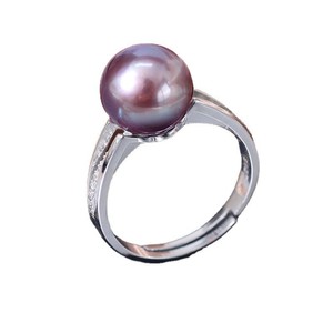 High Quality Purple 10-11mm Freshwater Pearl <b>Ring</b> for Women S925 Silver Round & High Quality Adjustable <b>Opening</b> Gift-Friendly - Product Image 5