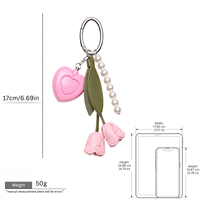 EDGE Alarme de sécurité personnelle en forme de cœur, porte-clés, pendentif rose fleur feuille perle pompon, breloque de sac d'urgence portable pour femmes