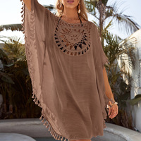 Col en V évider maillot de bain Crochet mousseline de soie été plage couvrir robe pour les femmes
