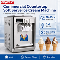 Machine à glace molle commerciale Gongly, prix usine, 3 saveurs, haute productivité, pour noix, en acier inoxydable, modèle de comptoir